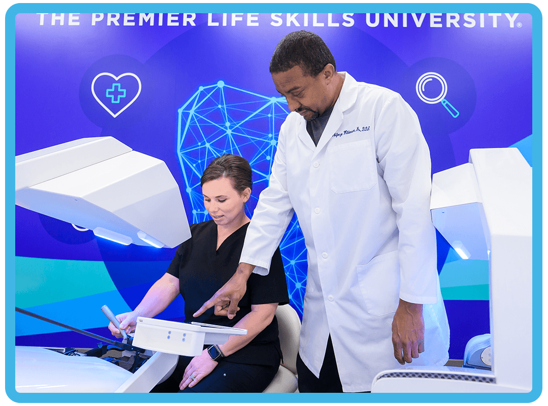 Student and professor working in a science lab.